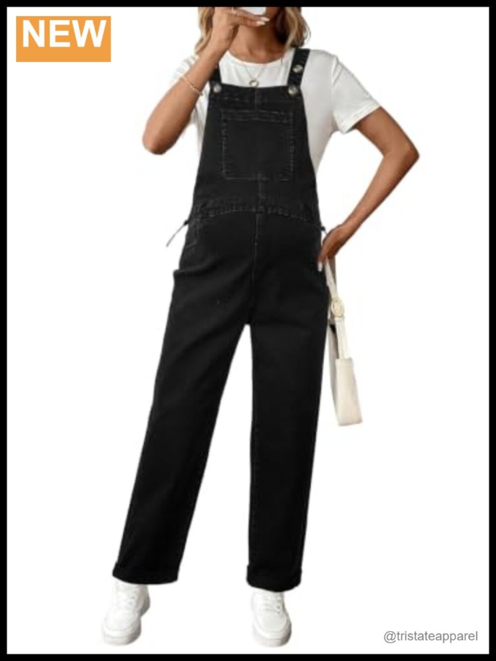 Maternity Denim Overalls Adjustable Strap Bib Jumpsuit Tapered Leg